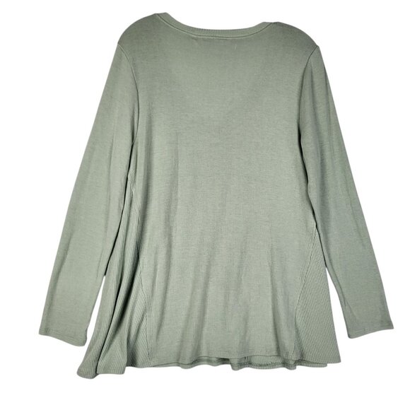 2 for $30 Soft Surroundings Sweater Women's Large Sage Green V Neck Flared Soft - Picture 2 of 9